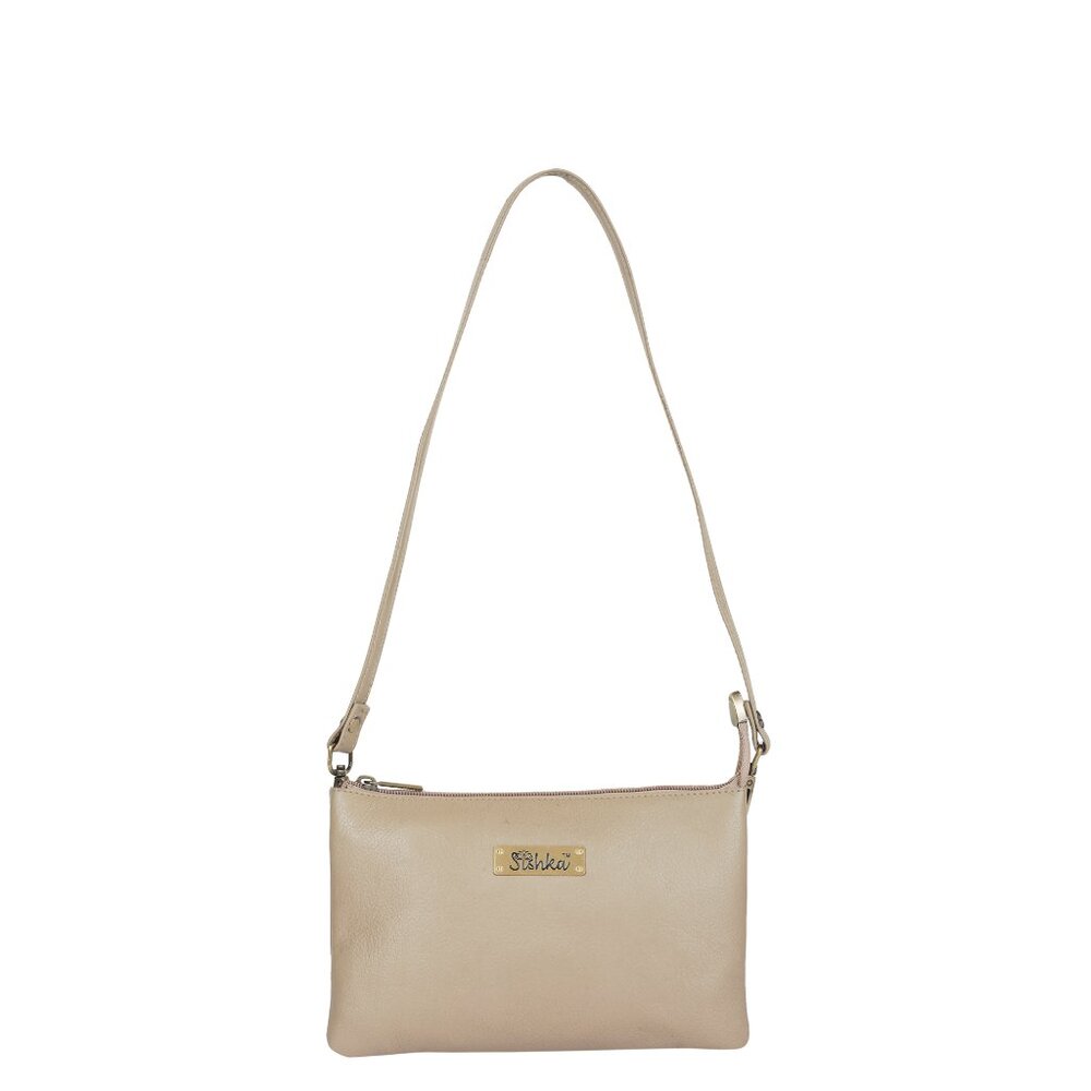 Taupe Genuine Leather Crossover Shoulder Bag for Women – Crossbody Sling Bag